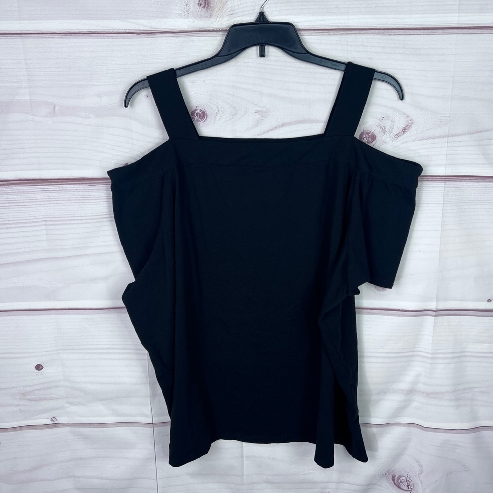 Woman Within Top Womens 4X Black Cold Shoulder Blouse Square Neck Short Sleeve